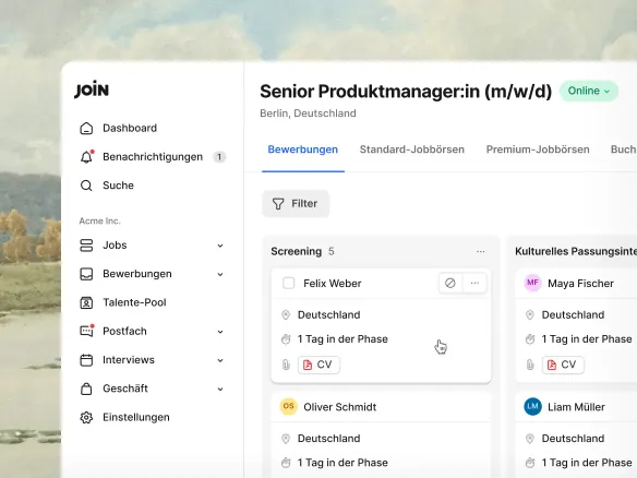 Join Bewerbermanagement-System mit der Übersicht der Recruiting-Pipeline