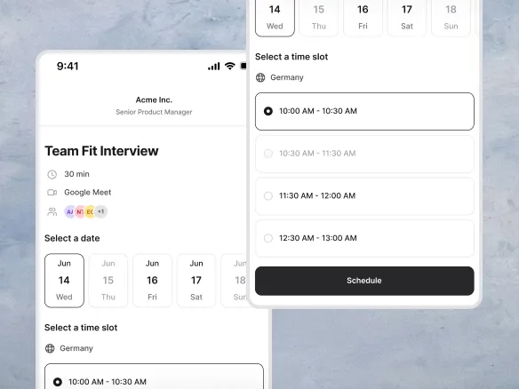 Join interview scheduling with live calendar availability