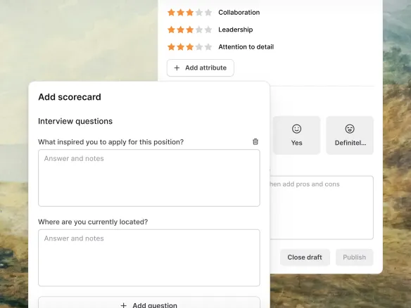 Join interview scorecard with structured criteria and ratings